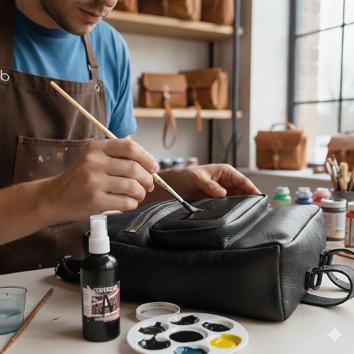 proses pewarnaan tas kulit asli menggunakan cat berbahan dasar air