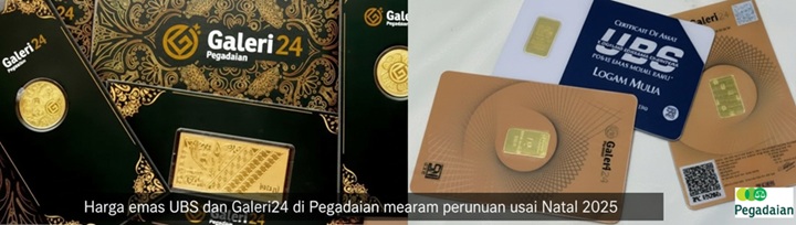 Harga emas Pegadaian UBS dan Galeri24 26 Desember 2025