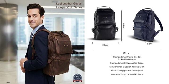 tas ransel kulit premium dengan strap kulit asli yang nyaman
