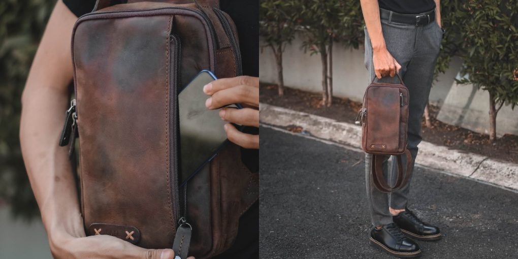 Material Kulit Sapi Premium pada Leather Sling Bag Pearland