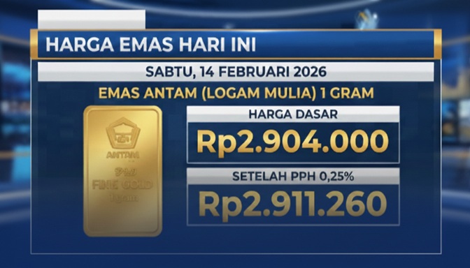 Harga Emas Pegadaian 14 Februari 2026 Kembali Melemah