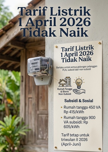 Tarif Listrik PLN per kWh April 2026 Resmi Tidak Naik