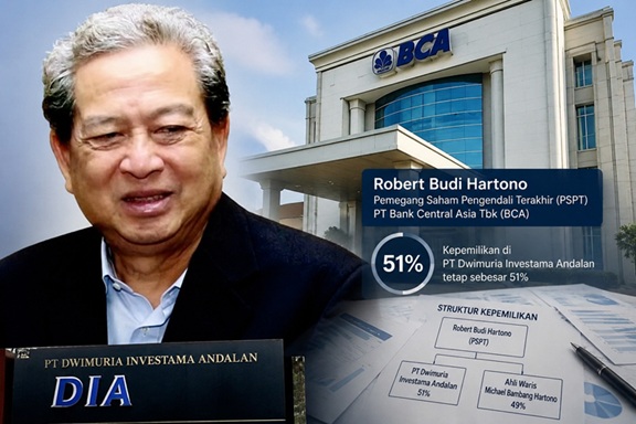 dengan mempertahankan originalitasnya , gabungkan kedua gambar tersebut sehingga menghasilkan gambar estetik yang dapat merepresentasikan : Robert Budi Hartono Menjadi Pengendali Terakhir BCA Perubahan kepemilikan PT DIA turut memengaruhi struktur pengendalian BCA. Dalam keterbukaan informasi, BCA menjelaskan bahwa meninggalnya Michael menyebabkan perubahan pemegang saham pengendali terakhir perseroan. Selanjutnya, Otoritas Jasa Keuangan mencatat perubahan struktur kepemilikan tersebut dalam administrasi pengawasan. Kini, Robert Budi Hartono menjadi satu-satunya Pemegang Saham Pengendali Terakhir atau PSPT BCA. Meski terjadi perubahan pengendali terakhir, kepemilikan Robert di PT DIA tetap sebesar 51 persen. Dengan begitu, proses pewarisan saham Michael tidak mengubah posisi Robert sebagai pemegang kendali utama perusahaan holding keluarga.
