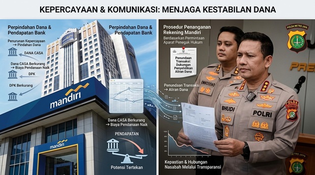 Bank Mandiri Jelaskan Prosedur Penanganan RekeningPolda Metro Jaya menjelaskan bahwa surat penyidik berkaitan dengan penundaan transaksi untuk mendukung proses penyelidikan aliran dana.
